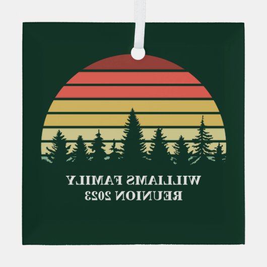 Forest Sunset Camping Trip Custom Family Wiederseh Ornament Aus Glas (Rückseite)