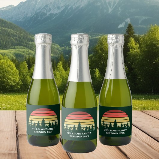 Forest Sunset Custom Family Wiedersehen Party Mini Schaumweinetikett