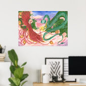 Forest Sunset Dragon und Phoenix Poster (Heimbüro)