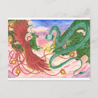 Forest Sunset Dragon und Phoenix Postkarte
