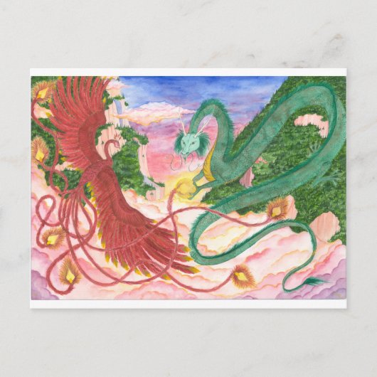 Forest Sunset Dragon und Phoenix Postkarte (Vorderseite)