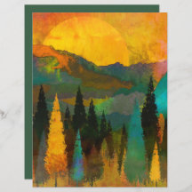 Forest Sunset Watercplage Scrapbook Paper