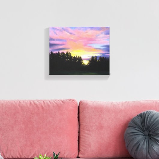 Forest Sunset Wrapped Canvas Print Leinwanddruck (Insitu (Wohnzimmer))