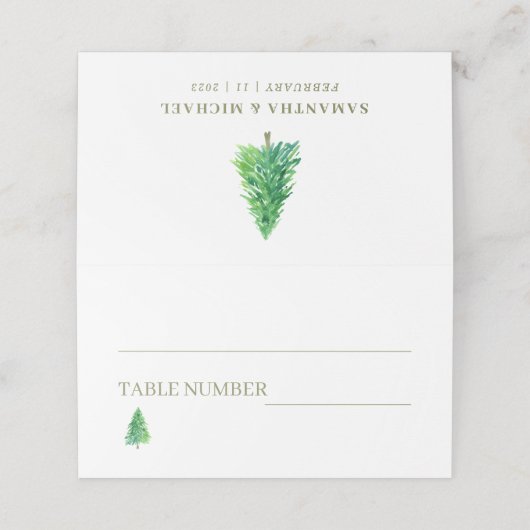 Forest Tree Floral Boho Wedding Platzkarte (Außenseite Aufgefaltet)