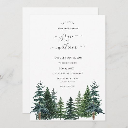 Forest Trees Calligraphy Script Wedding Einladung (Vorne/Hinten)