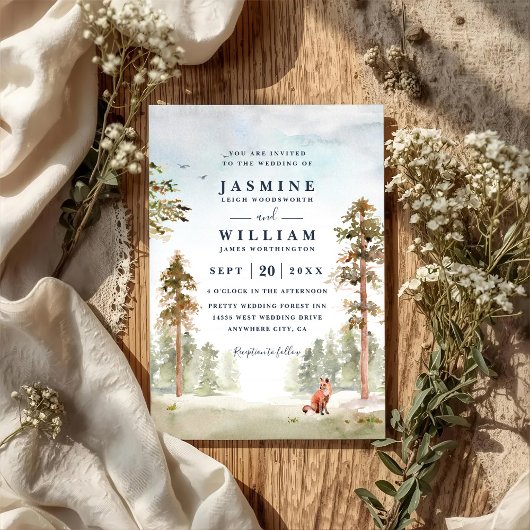 Forest Trees Landscape Rustic QR Code Wedding Einladung