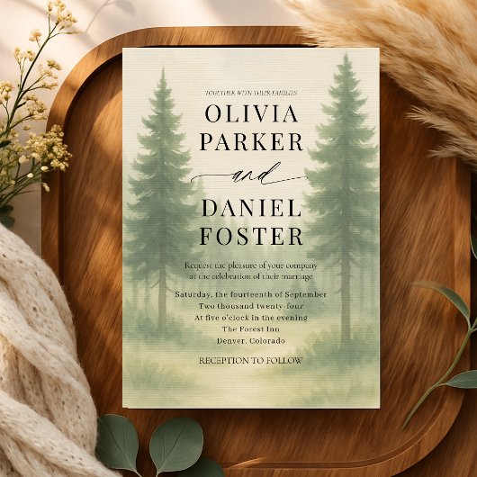 Forest Trees Watercolor Destination Wedding  Einladung
