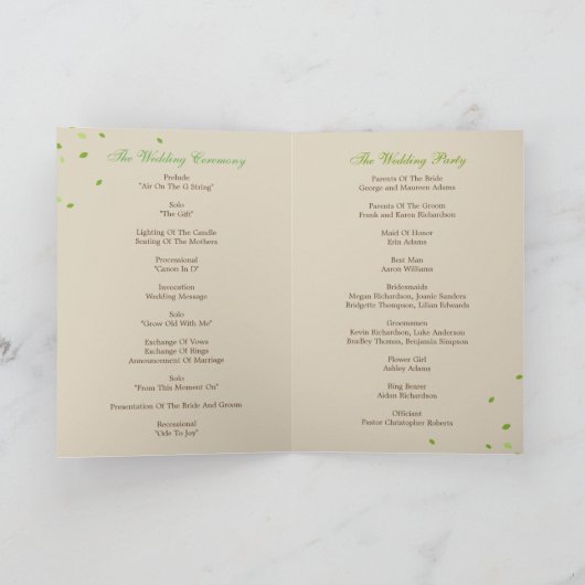 Forest Trees Wedding Program Card - Green Programm (Innenseite)