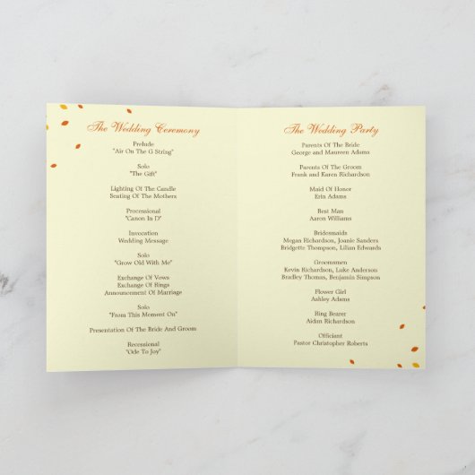 Forest Trees Wedding Program Card - Orange Programm (Innenseite)