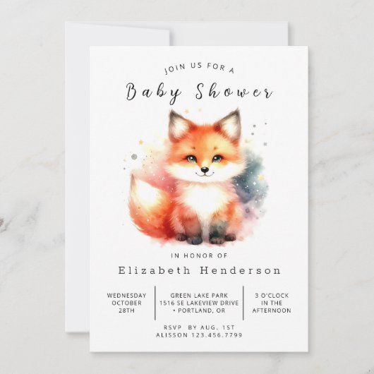 Forest Vibes Decor Fox Babydusche Einladung (Vorderseite)