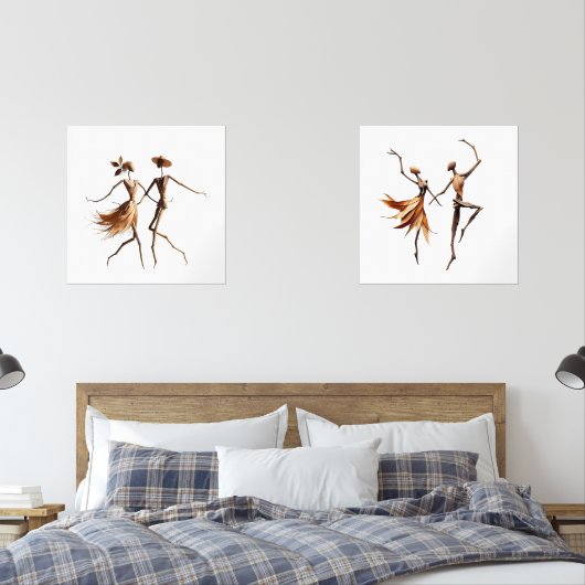 Forest Waltz Diptych: Zwei Panel Twig Couple Art Bilderwand Sets (Schlafzimmer)