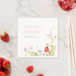Forest Watercolor Greenery Fairy Erster Geburtstag Serviette