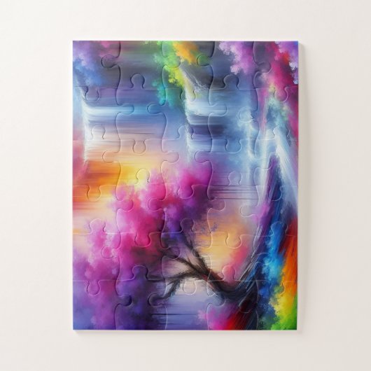 Forest Waterfall AI generierte Abstrakte Malerei Puzzle (Vertikal)