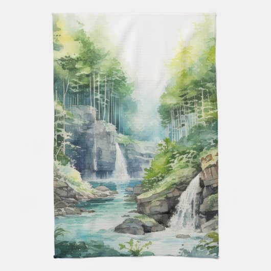 Forest Waterfall Geschirrtuch (Vertikal)