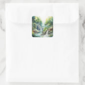 Forest Waterfall Quadratischer Aufkleber (Tasche)