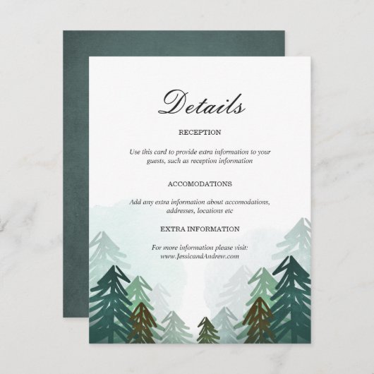Forest Wedding Guest Information Card Pine Trees Begleitkarte (Vorne/Hinten)