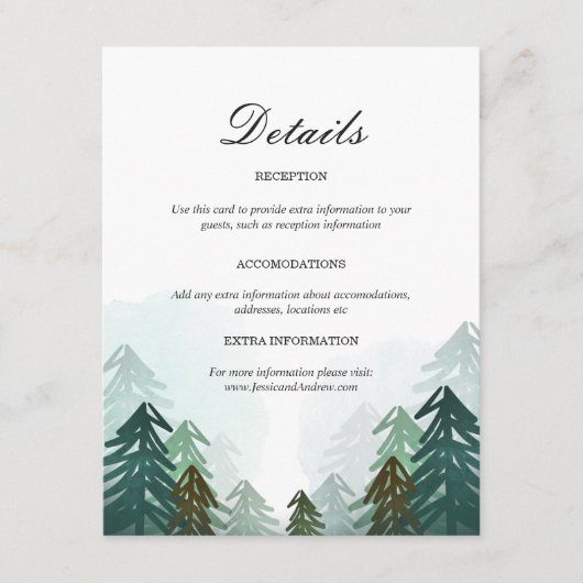 Forest Wedding Guest Information Card Pine Trees Begleitkarte (Vorderseite)