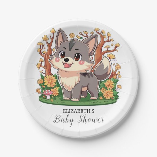 Forest Whimsical Wolf Baby Dusche Pappteller (Vorderseite)