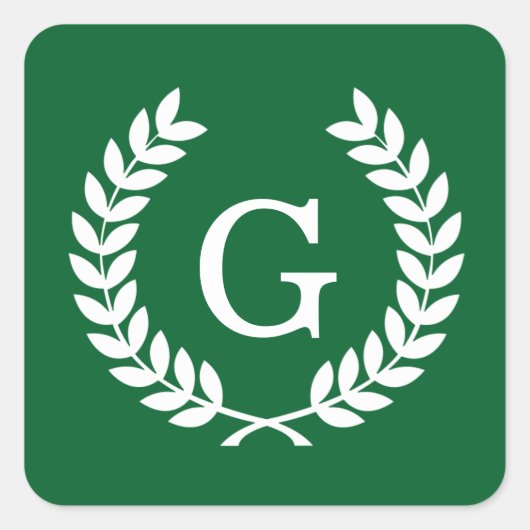 Forest White Wheat Laurel Wreath Initial Monogram Quadratischer Aufkleber (Vorderseite)