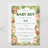 Forest Wild Animals Baby Boy Dusche Einladung (Vorderseite)