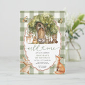 Forest Wild One First Birthday Woodland Animals Einladung (Stehend Vorderseite)