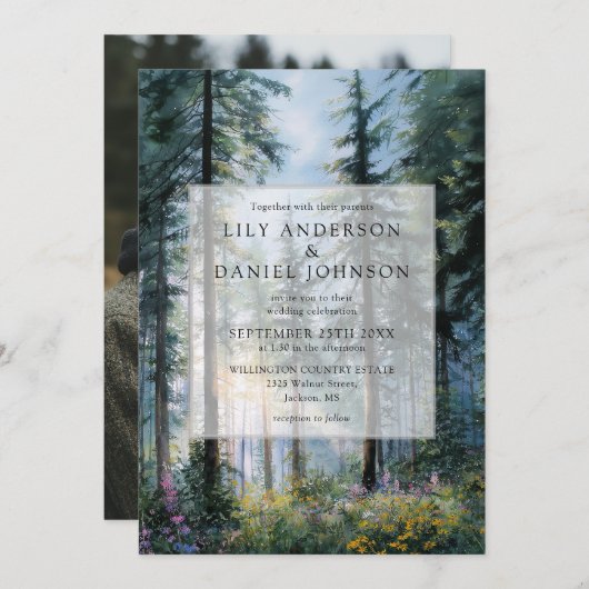 Forest Wildflower Floral Rustic Wedding Photo Einladung (Vorne/Hinten)