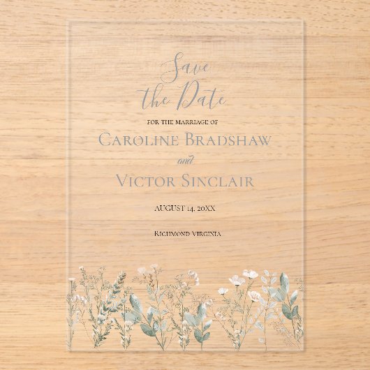 Forest Wildflowers Save the Date Announcement Acryleinladungen (Vorderseite)