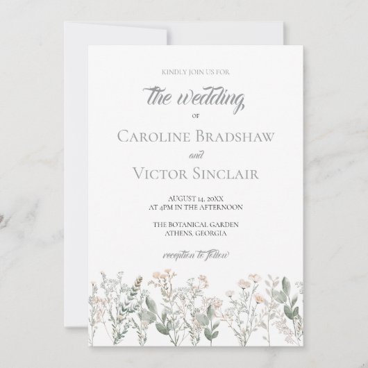 Forest Wildflowers Wedding Invitation Einladung (Vorderseite)