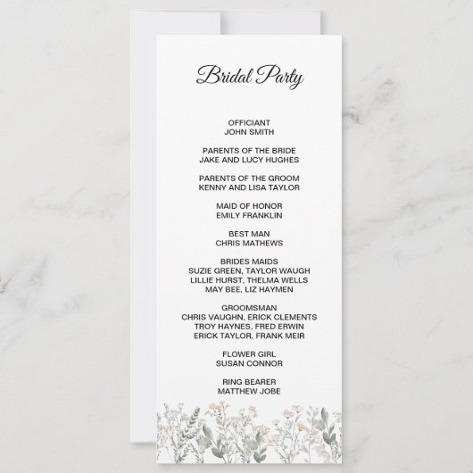 Forest Wildflowers Wedding Program (Rückseite)