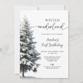 Forest Winter Onederland Geburtstag Einladung (Vorderseite)