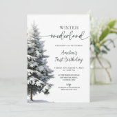 Forest Winter Onederland Geburtstag Einladung (Stehend Vorderseite)