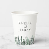 Forest Wintre Watercolor Wedding Pappbecher (Rückseite)