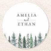 Forest Wintre Watercolor Wedding Runder Pappuntersetzer (Vorderseite)