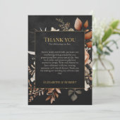 Forest Witch Black Floral Wedding Thank You Card Dankeskarte (Stehend Vorderseite)