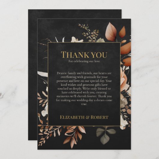 Forest Witch Black Floral Wedding Thank You Card Dankeskarte (Vorne/Hinten)