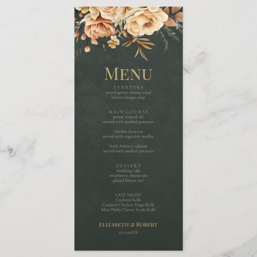 Forest Witch Green Floral Wedding Menu Card Menükarte (Vorderseite)