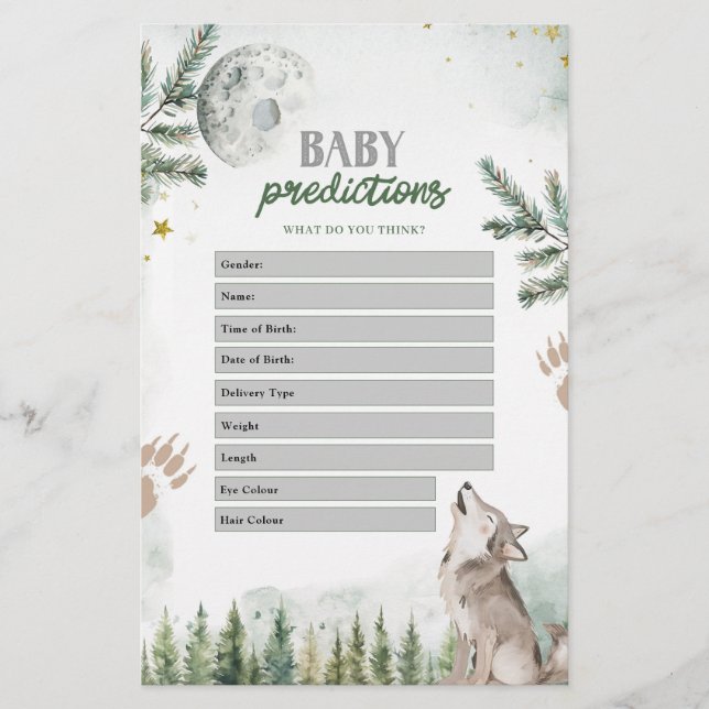 Forest Wolf Baby Predictions Games (Vorderseite)