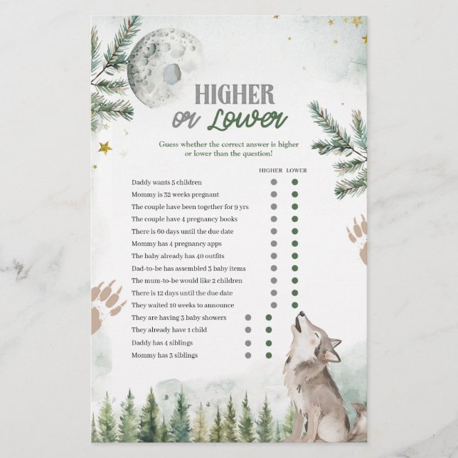 Forest Wolf Höhere oder Untere Games Card (Vorderseite)