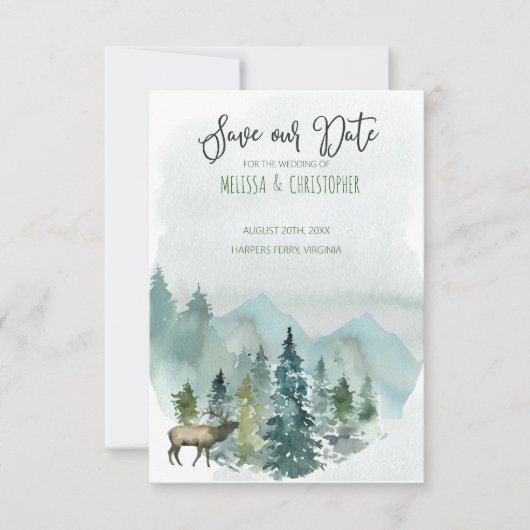 Forest Wonder Rustic Rettete unser Datum Einladung (Vorderseite)