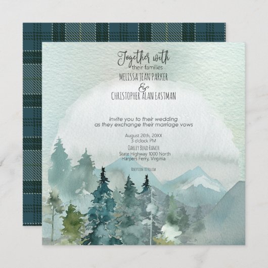 Forest Wonder Rustic Square Hochzeit Einladung (Vorne/Hinten)