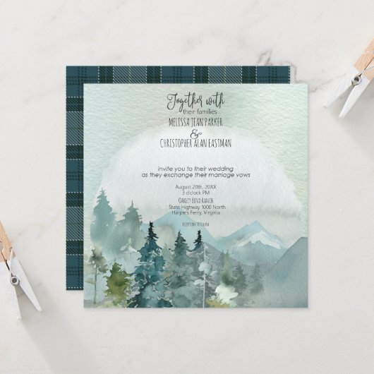 Forest Wonder Rustic Square Hochzeit Einladung (Vorderseite/Rückseite Beispiel)