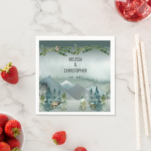 Forest Wonder Rustikale Personalisierte Hochzeit N Serviette (Beispiel)