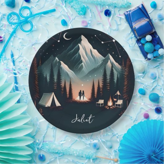 Forest Wood Sky Tree Fire Camping Brautparty Pappteller (Party)