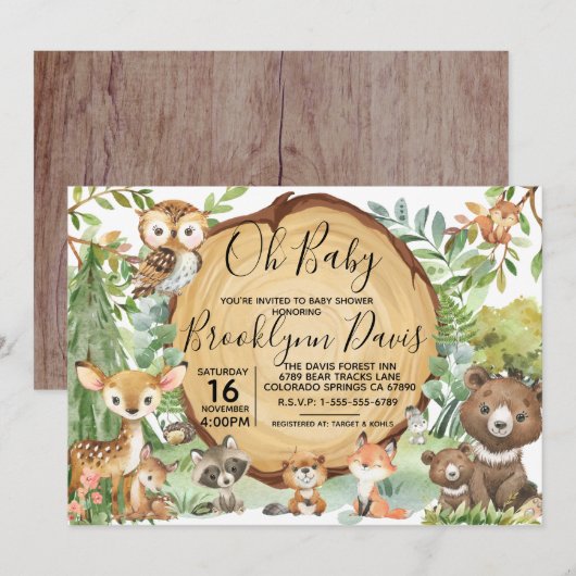 Forest Woodland Animal Baby Dusche Einladung (Vorne/Hinten)