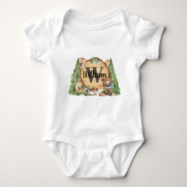 Forest Woodland Animal Monogram Baby Boy Baby Strampler