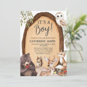 Forest Woodland Animal Wild One Baby Shower Invit Einladung (Stehend Vorderseite)