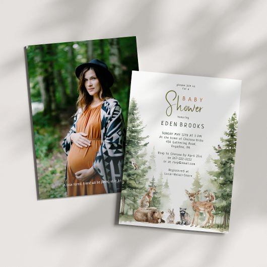 Forest Woodland Animals Baby Dusche Foto Einladung