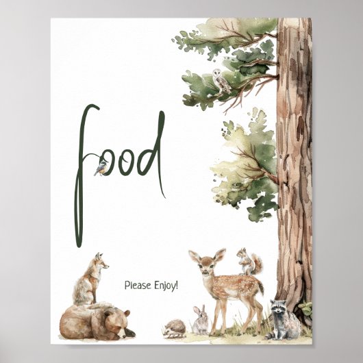 Forest Woodland Animals Baby Dusche Lebensmittelze Poster (Vorne)