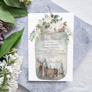 Forest Woodland Animals Mason Jar Baby Dusche Einladung