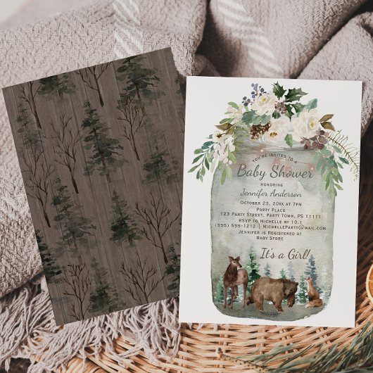 Forest Woodland Animals Mason Jar Baby Dusche Einladung